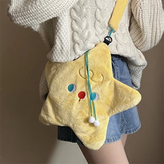 Star Shape Women's Plush Crossbody Bag Cartoon Casual Girls Faux Fur Handbag