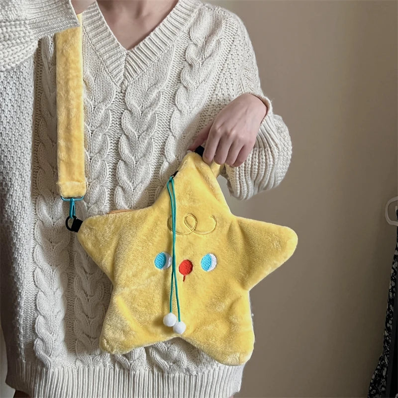 Star Shape Women's Plush Crossbody Bag Cartoon Casual Girls Faux Fur Handbag