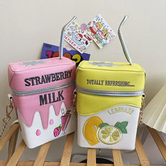 Straw Milk Box Women Crossbody Bag Funny Purse for Women Handbags