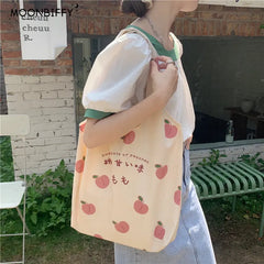 Strawberry Tote Bag Peach Print Eco Shoulder Bags