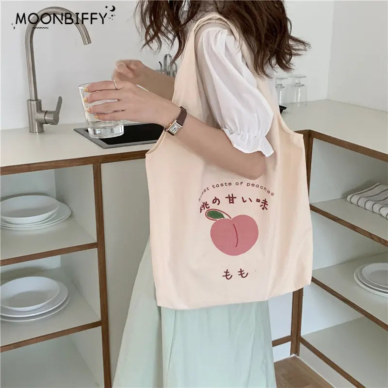 Strawberry Tote Bag Japanese Women Eco Shoulder Bags
