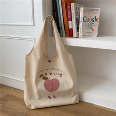 Strawberry Tote Bag Peach Print Eco Shoulder Bags