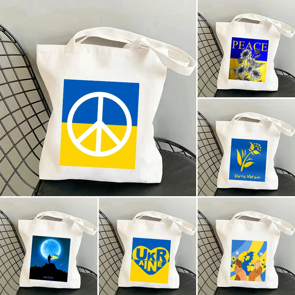 Sunflower Love Heart Ukraine Flag Ukrainian Women Canvas Shoulder Bag Handbag