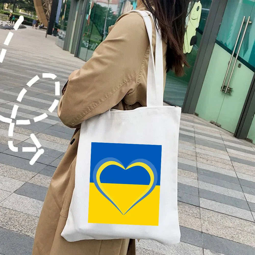 Sunflower Love Heart Ukraine Flag Ukrainian Women Canvas Shoulder Bag Handbag