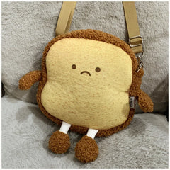 Smiley Toast Bread Crossbody Bag Plush Cartoon Girls Purses Handbags