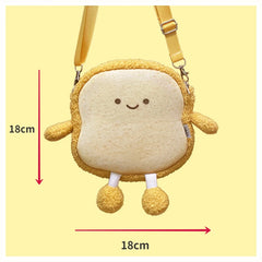 Smiley Toast Bread Crossbody Bag Plush Cartoon Girls Purses Handbags