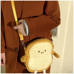 Smiley Toast Bread Crossbody Bag Plush Cartoon Girls Purses Handbags