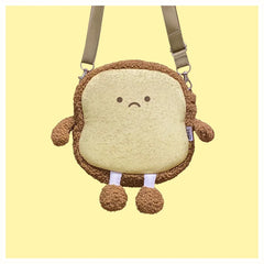 Smiley Toast Bread Crossbody Bag Plush Cartoon Girls Purses Handbags