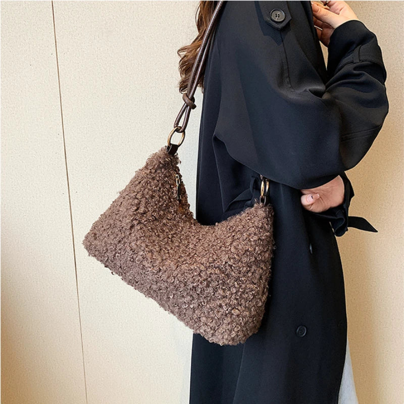 Women's Winter Soft Faux Fur Top Handle Tote Bag