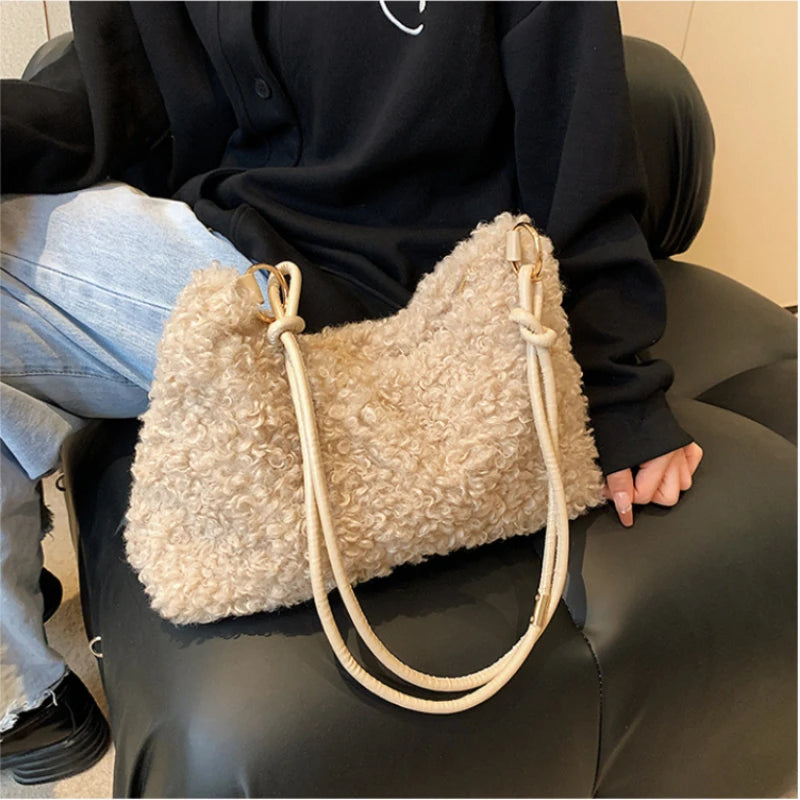 Women's Winter Soft Faux Fur Top Handle Tote Bag