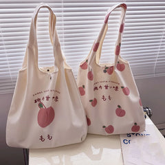 Japanese Peach Print Tote Bag Eco Shoulder Bags for Women
