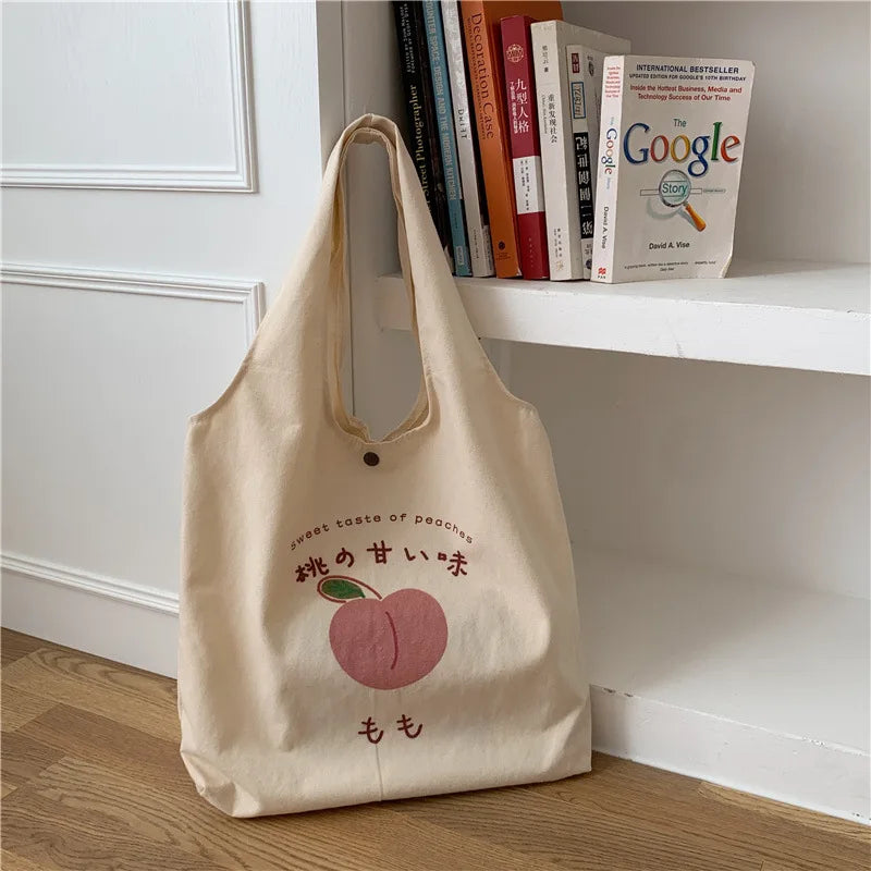 Peach Print Eco Shoulder Bag for School Girls and Women