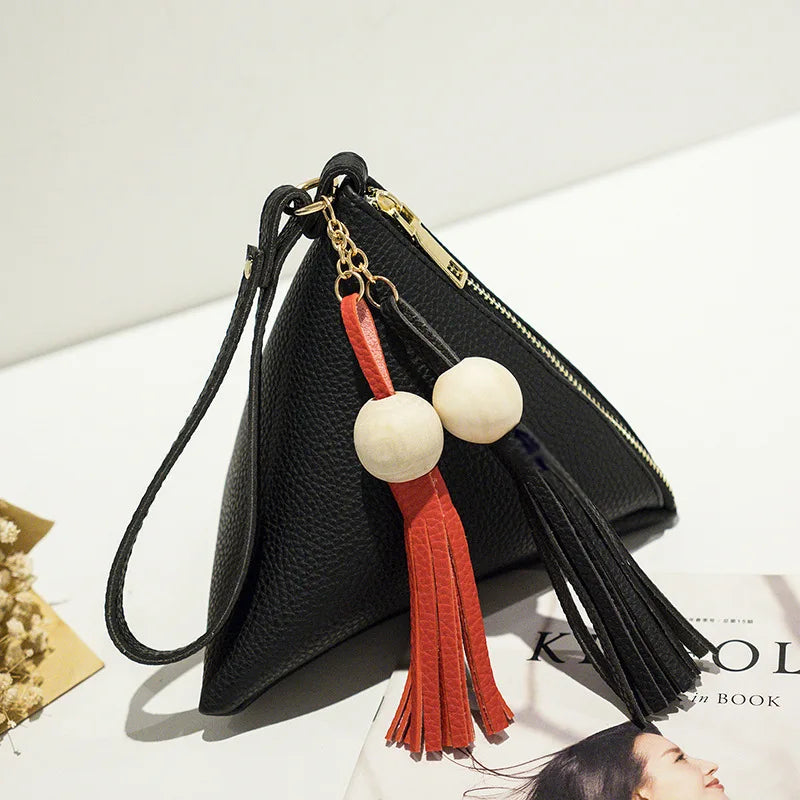 Triangle Wallet Small Women PU Leather Handbag Solid Totes Clutch Ladies Purse