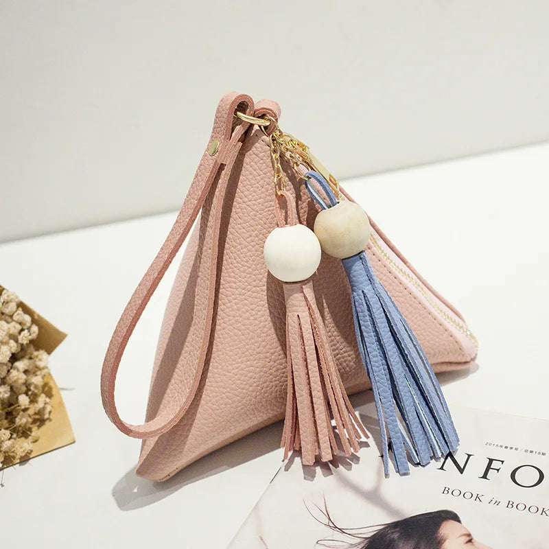 Triangle Wallet Small Women PU Leather Handbag Solid Totes Clutch Ladies Purse