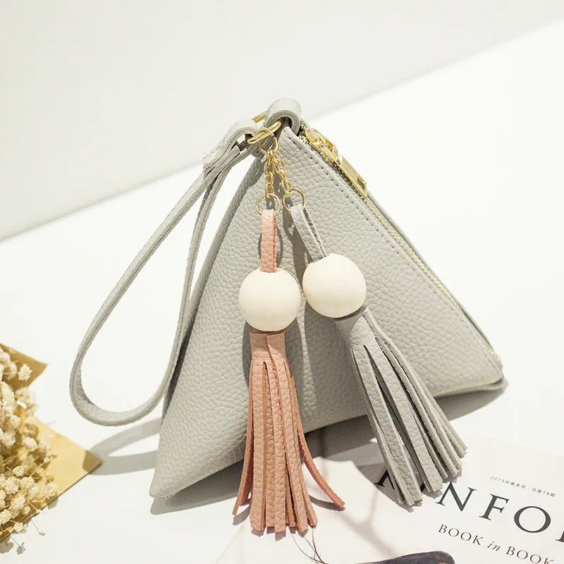 Triangle Wallet Small Women PU Leather Handbag Solid Totes Clutch Ladies Purse