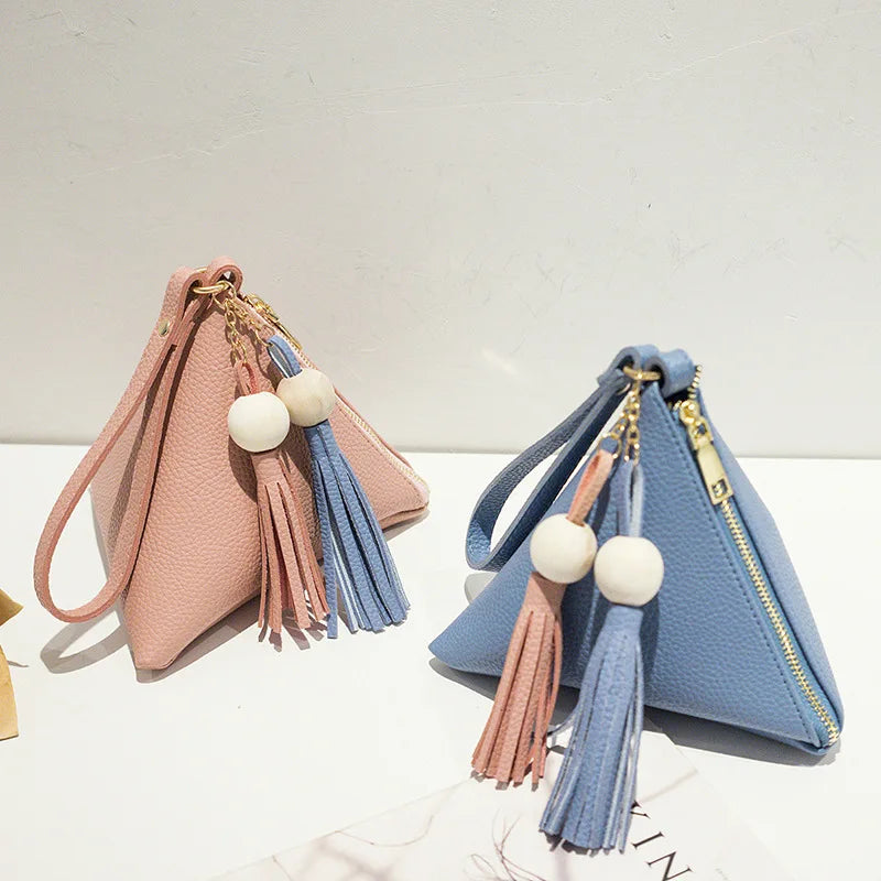 Triangle Wallet Small Women PU Leather Handbag Solid Totes Clutch Ladies Purse