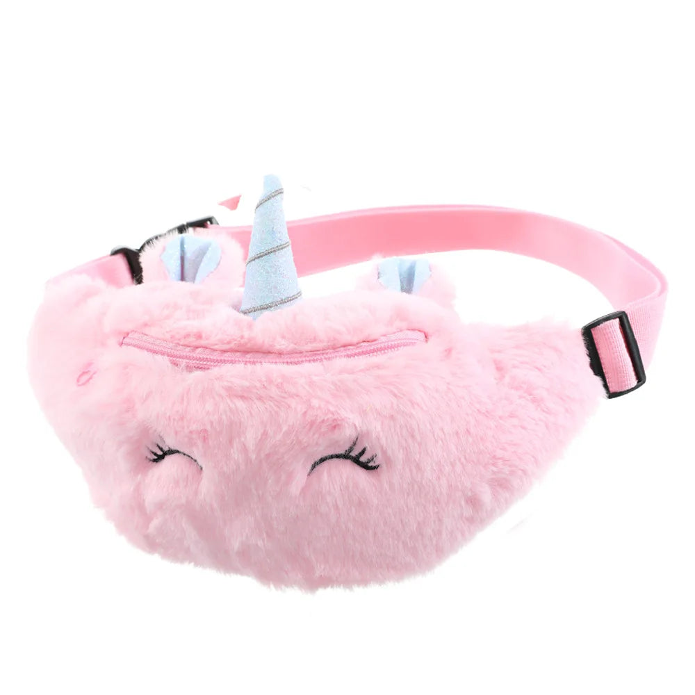 Unicorn Female Waist Bag Kids Fanny Pack Cartoon Plush Women Belt Bag