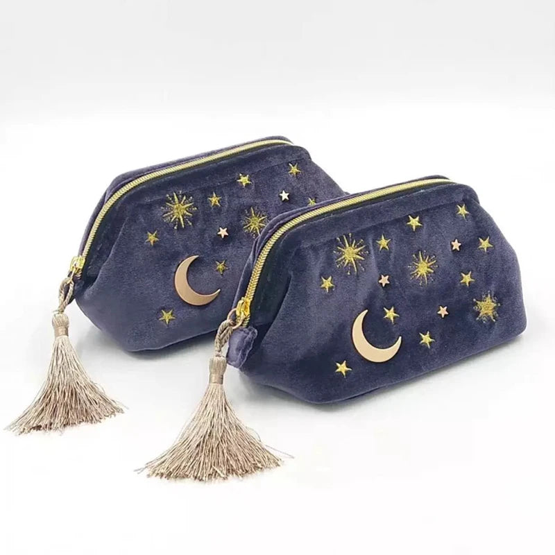 Velvet Embroidery Cosmetic Bag Travel Organizer Women Makeup Bag Zipper