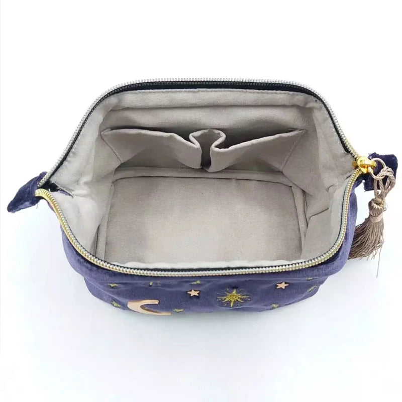 Velvet Embroidery Cosmetic Bag Travel Organizer Women Makeup Bag Zipper