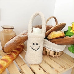 Plush Shoulder Bag Portable Water Cup Soft Bucket Handbag