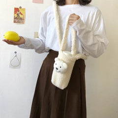 Plush Shoulder Bag Portable Water Cup Soft Bucket Handbag