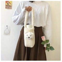 Plush Shoulder Bag Portable Water Cup Soft Bucket Handbag