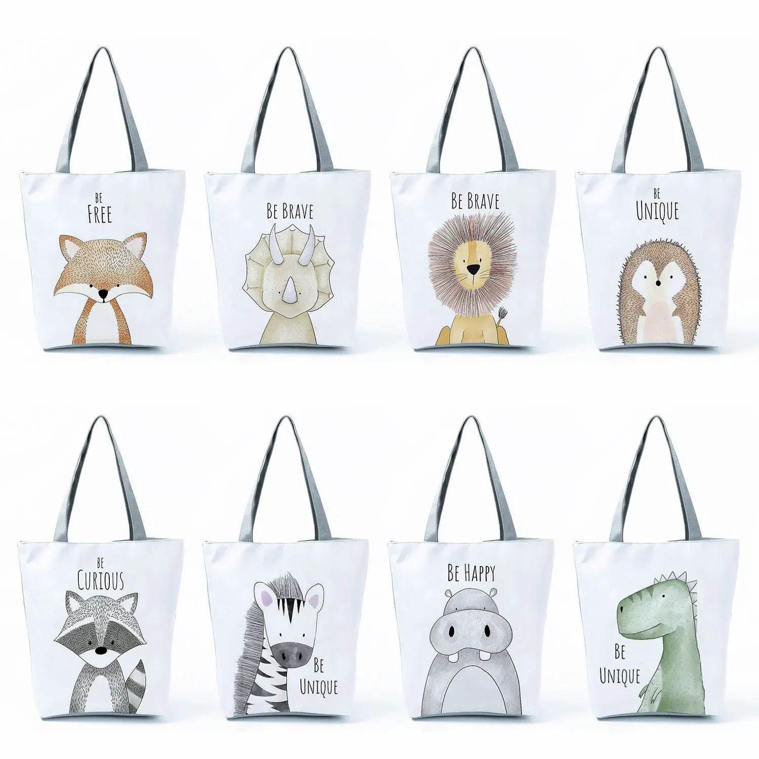 Watercolor Animal Prints Handbags Girl Book Bag Woman Cartoon Dinosaur Bear Shop