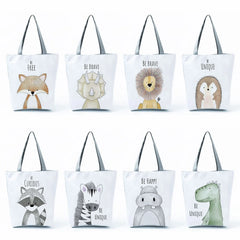 Watercolor Animal Prints Handbags Girl Book Bag Woman Cartoon Dinosaur Bear Shop