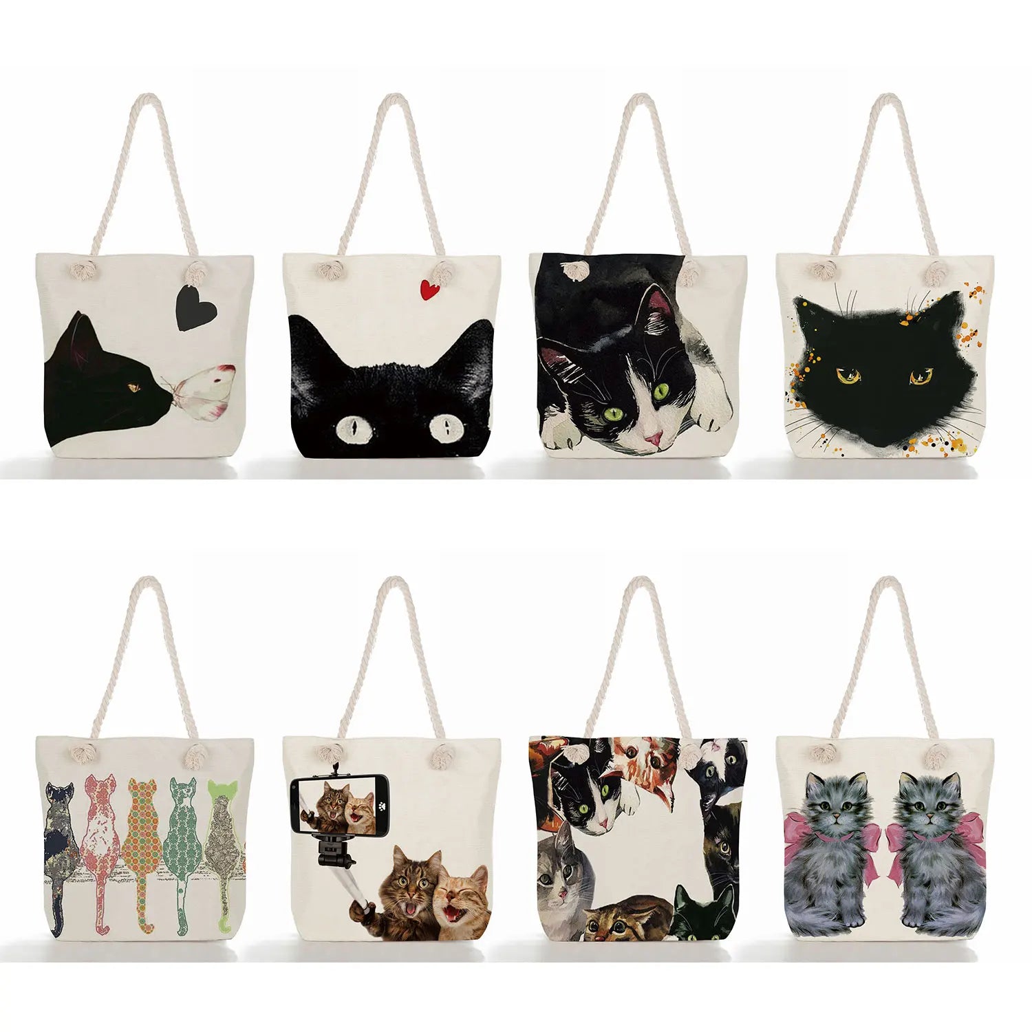 Watercolor Cat Linen Eco Reusable Shopping Bag