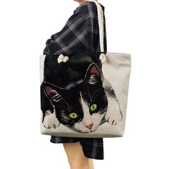 Watercolor Cat Linen Eco Reusable Shopping Bag