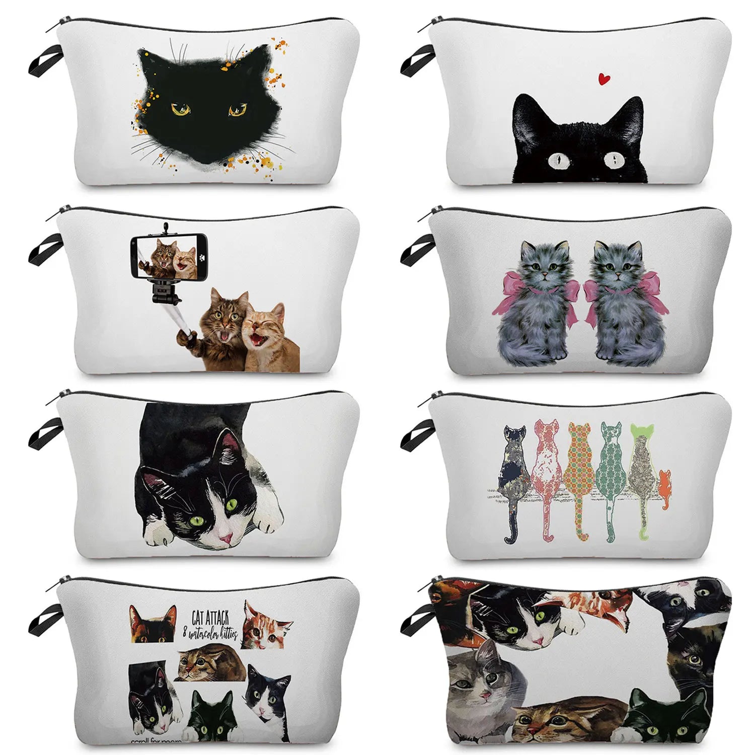 Watercolor Cat Painting Print Women Cosmetic Bags Zipper Storage Bags