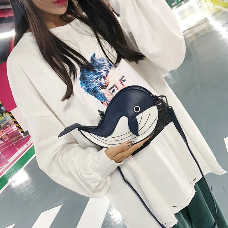 Whale Pu Leather Flap Clutch Shoulder Bag Crossbody Mini Messenger Bag for Women