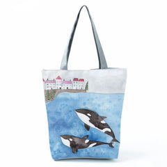 Whale Sea Series Printed Shopper Bag Ocean Women Handbags Large Capacity Totes