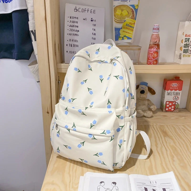 Nylon Female Casual Travel Backpack High Flower School Backpack