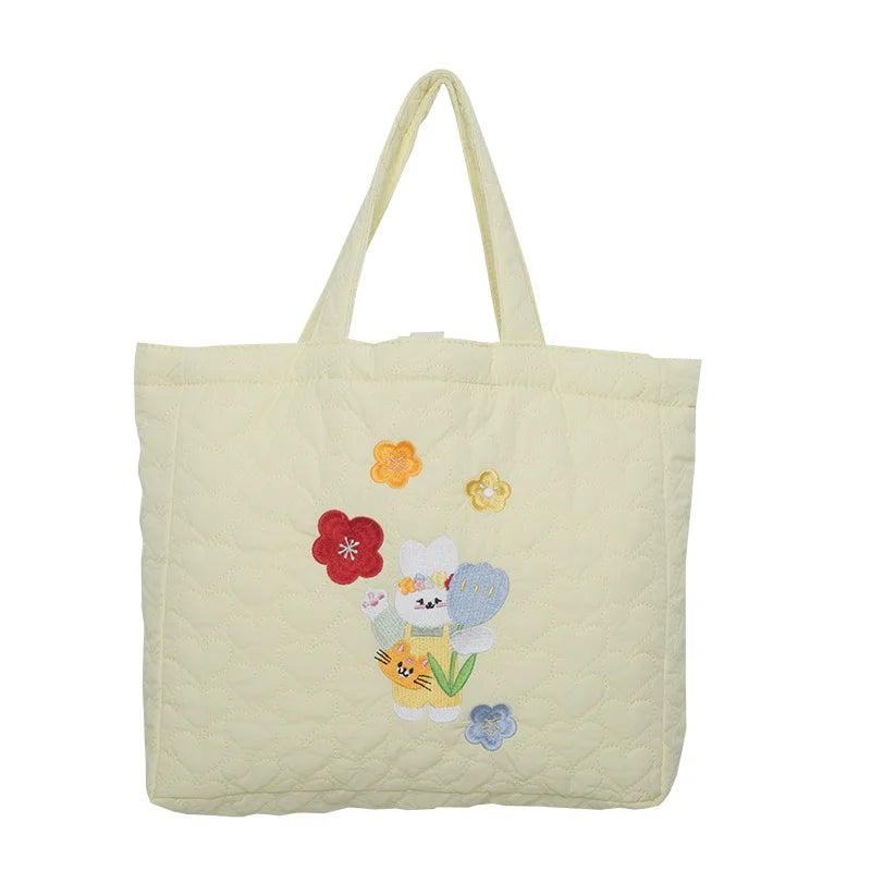 Embroidered Rabbit Shoulder Bag Sweet School Bag Large Capacity Shopping Bag