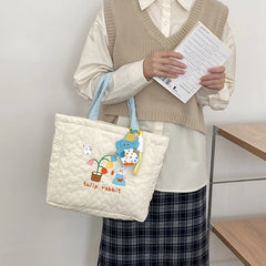 Embroidered Rabbit Shoulder Bag Sweet School Bag Large Capacity Shopping Bag