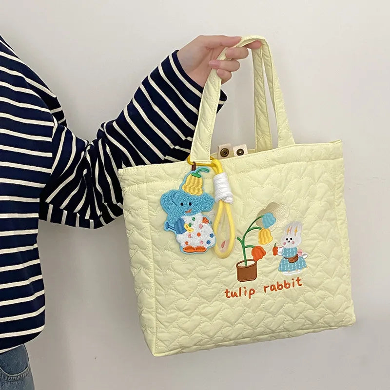 Embroidered Rabbit Shoulder Bag Sweet School Bag Large Capacity Shopping Bag