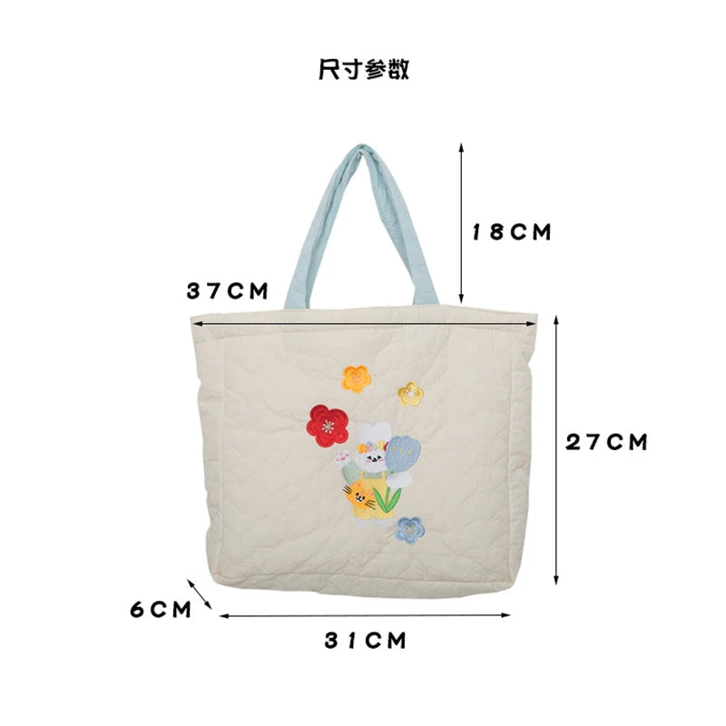 Embroidered Rabbit Shoulder Bag Sweet School Bag Large Capacity Shopping Bag