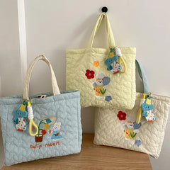 Embroidered Rabbit Shoulder Bag Sweet School Bag Large Capacity Shopping Bag