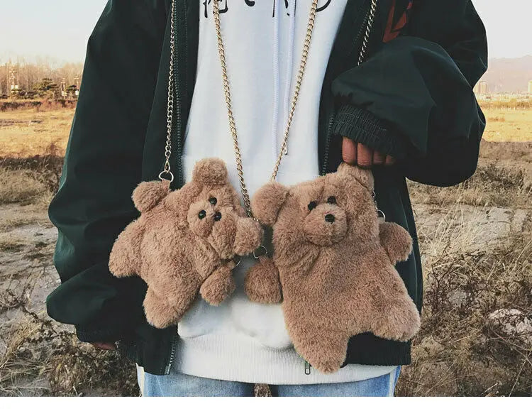 Plush Teddy Bear Shoulder Bag for Girls - Stuffed Bear Crossbody Gift