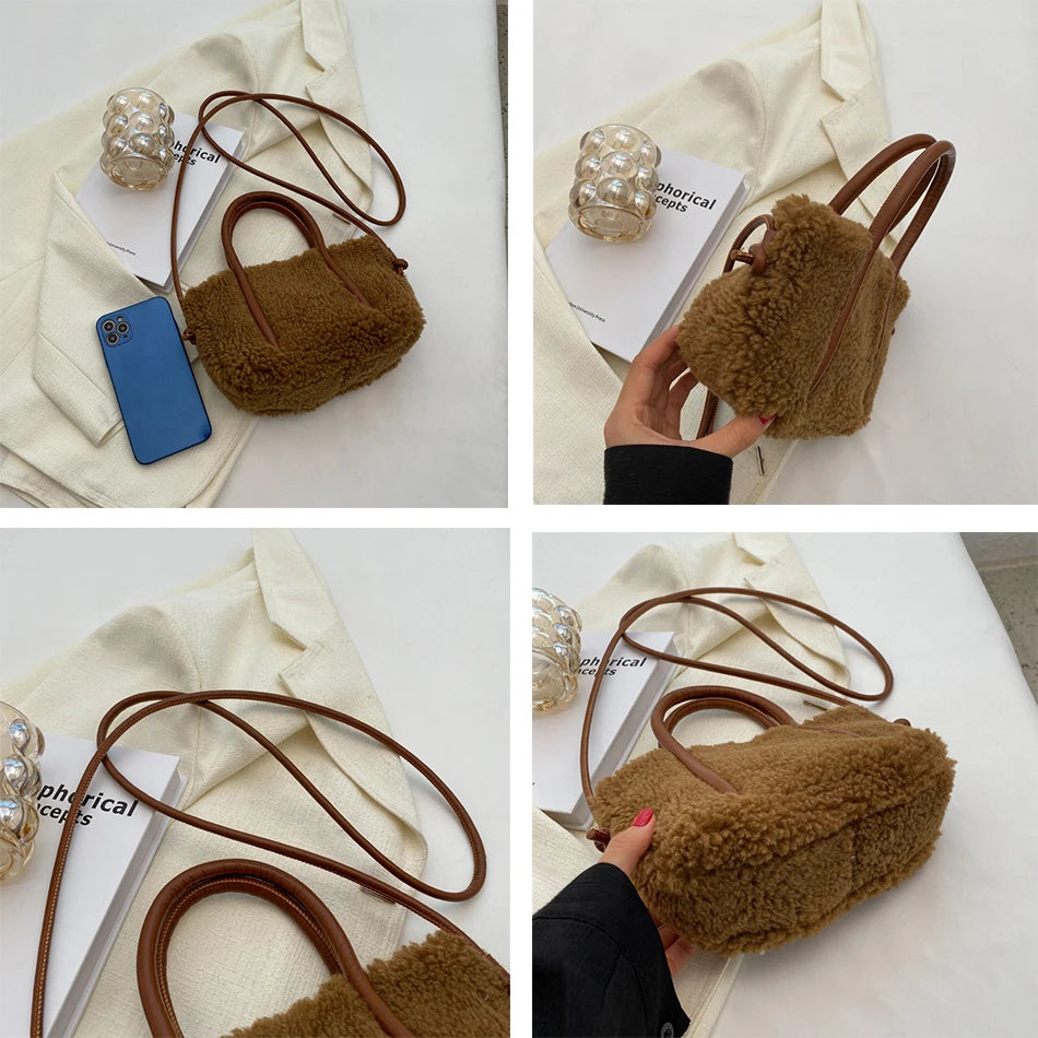 Women's Small Tote Bag Candy Faux Fur Shoulder Crossbody Bags