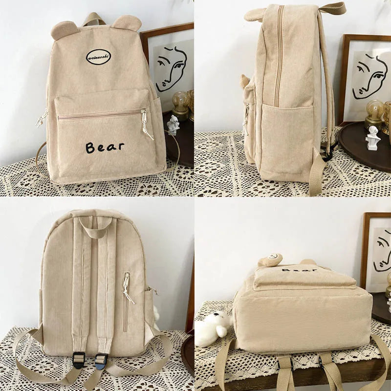 Corduroy Women's Backpack College Schoolbag Teen Girls Travel Bag