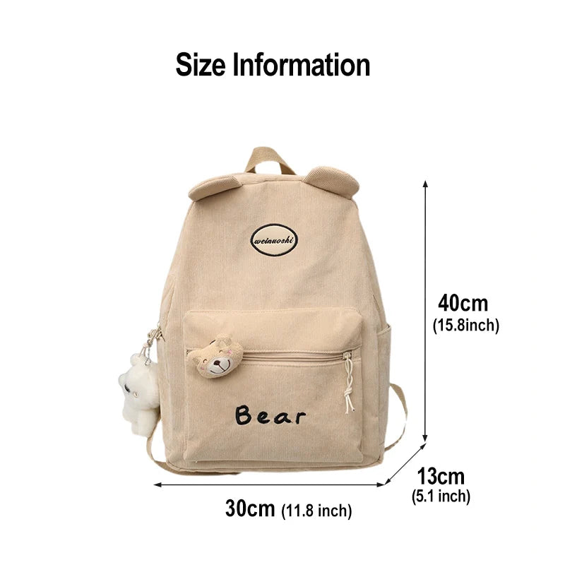 Corduroy Women's Backpack College Schoolbag Teen Girls Travel Bag
