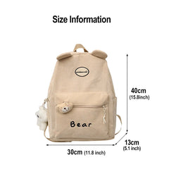Corduroy Women's Backpack College Schoolbag Teen Girls Travel Bag