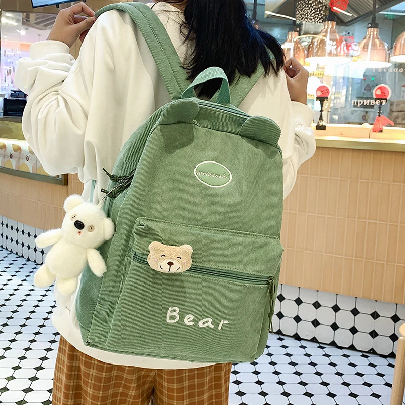 Corduroy Women's Backpack College Schoolbag Teen Girls Travel Bag