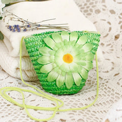 Japanese Flower Straw Bag Mini Messenger Woven Bag Shoulder Women's Purse