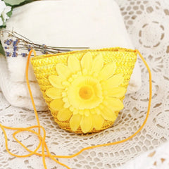 Flower Straw Bag Shoulder Mini Bag Key Wallet Children Beach Bag