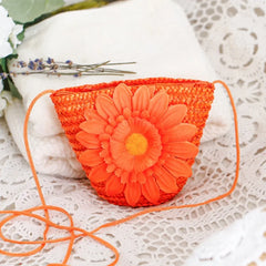 Flower Straw Bag Shoulder Mini Bag Key Wallet Children Beach Bag