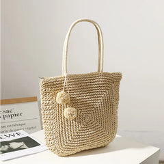 Large Capacity Hand-Woven Wild Straw Bag Beach Shoulder Handbag