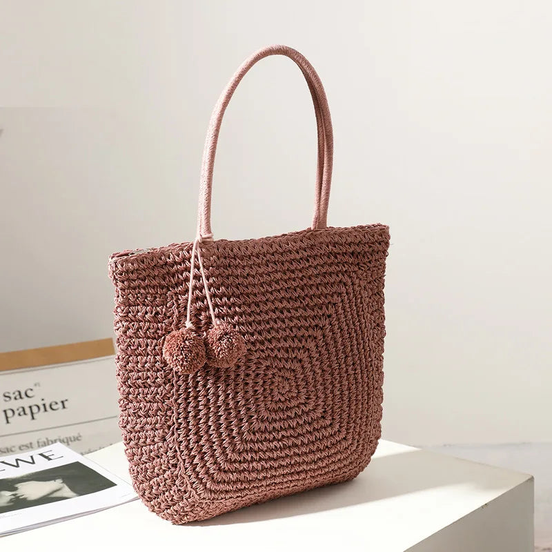 Large Capacity Hand-Woven Wild Straw Bag Beach Shoulder Handbag